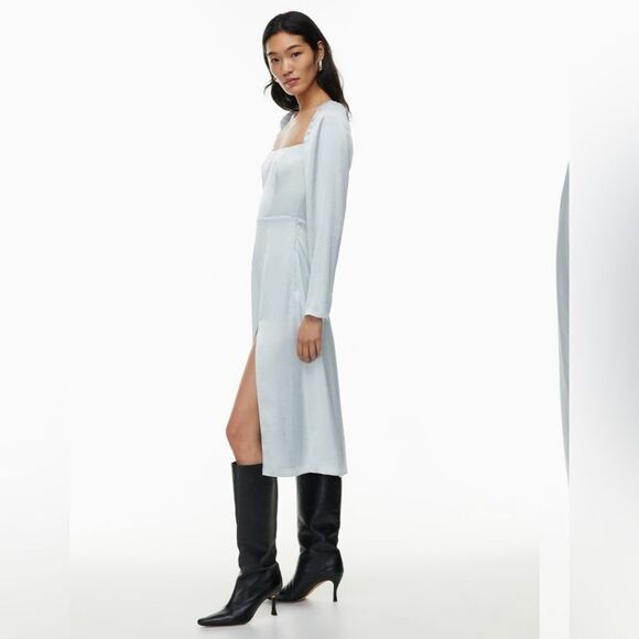 Aritzia Wilfred Bridgerton Satin Long Sleeve Thigh Slit Midi Dress Size 0 - Picture 2 of 13